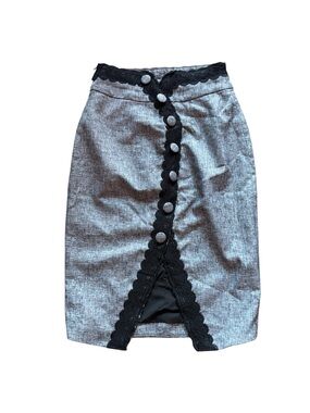 ✨Grey and black midi skirt with lace trim and button detail✨